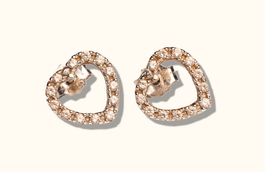 10k gold heart studs with cubic zirconia
